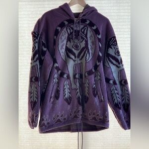 Artesanias Tuntaquimba Sweater Unisex XL Wool Hooded Zip Up Wolf Feather Patter